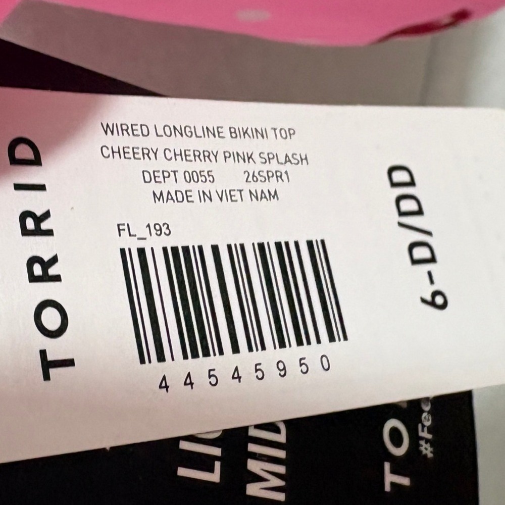 Torrid Wired Longline Bikini Top Cheery Cherry Pink Splash 6 D/DD 26SPR1 - Picture 2 of 5